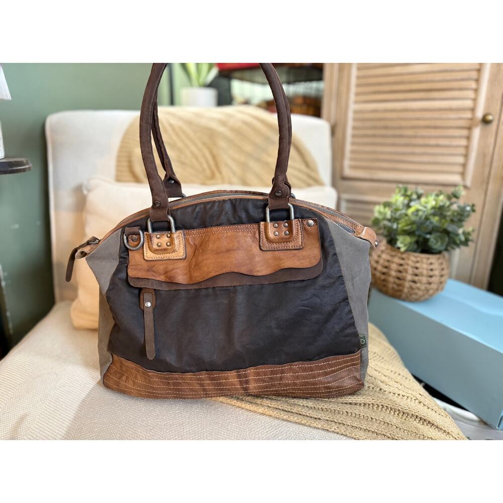 TSD (The Same Direction) Tapa Two-Tone Canvas Leather Satchel